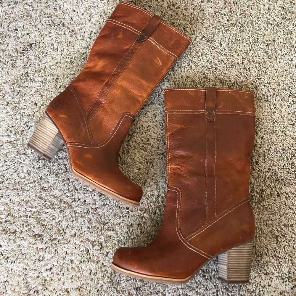 Timberland Brown Leather Mid-Calf Heeled Boots